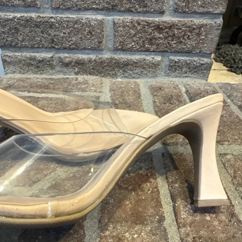 Abound Alana Block Heel Slide Sandals Open Toe Women's Clear BeigeCream Size 10M